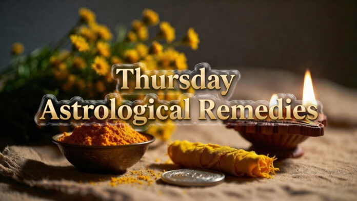 Thursday ritual items with turmeric, yellow flowers, and lamp