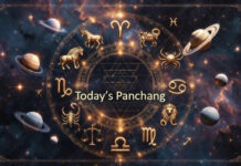 Today’s Panchang Feb. 22, 2026: Auspicious Timings, Rahu Kaal, Direction Shool & Zodiac Remedies Panchang chart with zodiac symbols and planetary positions