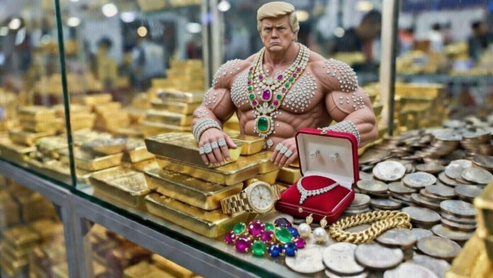 Donald Trump - Gold bars and silver coins displayed in bullion market amid price surge