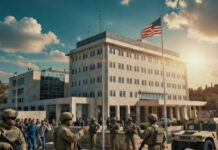 US Advises Embassy Staff to Leave Israel After Iran Nuclear Talks Collapse Exterior view of the U.S. Embassy in Jerusalem with security presence, symbolizing heightened alert status.