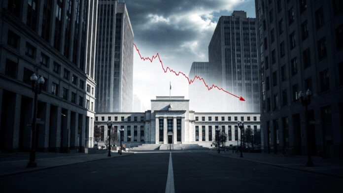 US economic district and Federal Reserve building representing GDP slowdown news