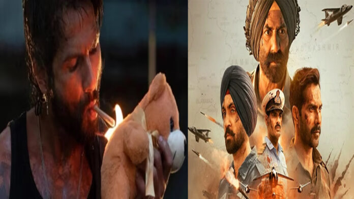 A cinematic collage showing split frames of a romantic couple (for romance films) and a battlefield scene (for war drama), symbolizing contrasting genres at the box office.