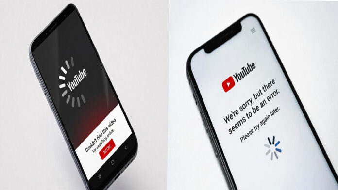 Smartphone showing YouTube error message during outage