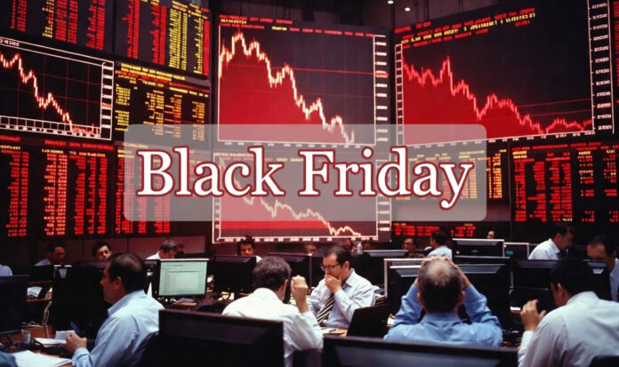 Indian stock market crash with Sensex falling sharply and red trading screens showing heavy losses
