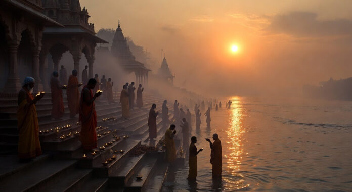 Devotees performing rituals on Chaitra Amavasya during Raj Panchak in India