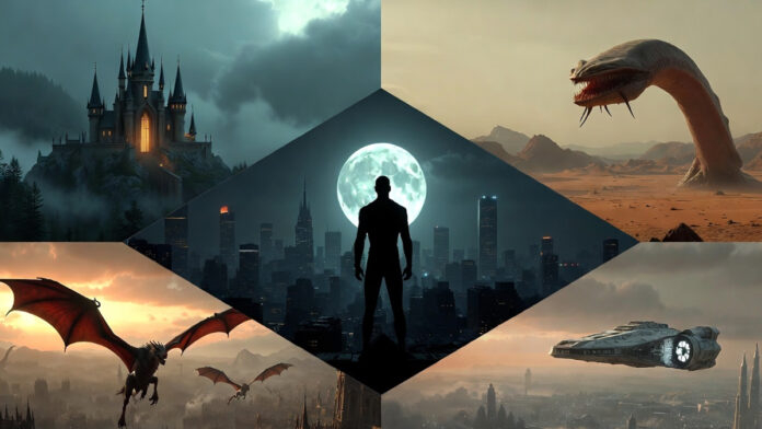 Hollywood franchise collage showing Harry Potter series, Dune 3, Spider-Man and House of the Dragon characters