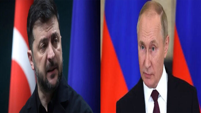 Volodymyr Zelenskyy with Vladimir Putin