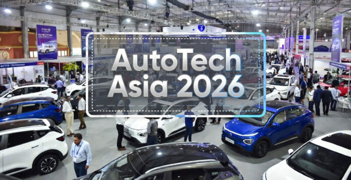 AutoTech Asia 2026 exhibition showcasing electric vehicles and automotive technology at Bharat Mandapam New Delhi