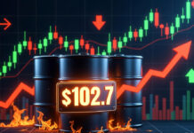 Brent Crude Jumps Above $102, FIIs Sell ₹9,365 Crore; Markets Stay Supported by DII Buying Brent crude oil price rising above 102 dollars per barrel with stock market charts and investment flow indicators