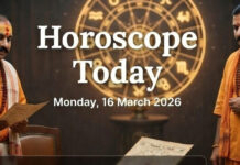 Horoscope Today, March 16, 2026: Astrologer Ajay Kaushik Predicts Gains, Career Growth for Several Zodiac Signs Astrologer reading zodiac horoscope chart for March 16, 2026 with symbols of Aries to Pisces