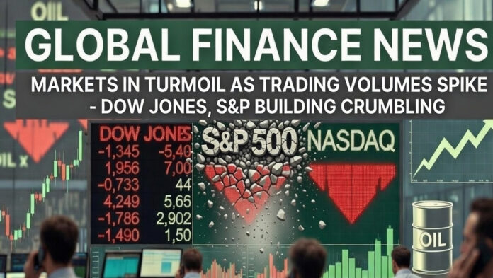 US stock market display showing Dow Jones falling sharply amid rising oil prices and escalating geopolitical tensions in West Asia