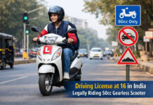 Driving License at 16 in India? Government Rules Allow Teens to Ride 50cc Scooters — Here’s How to Apply Online Teenager riding a small 50cc gearless scooter with a learner driving license in India