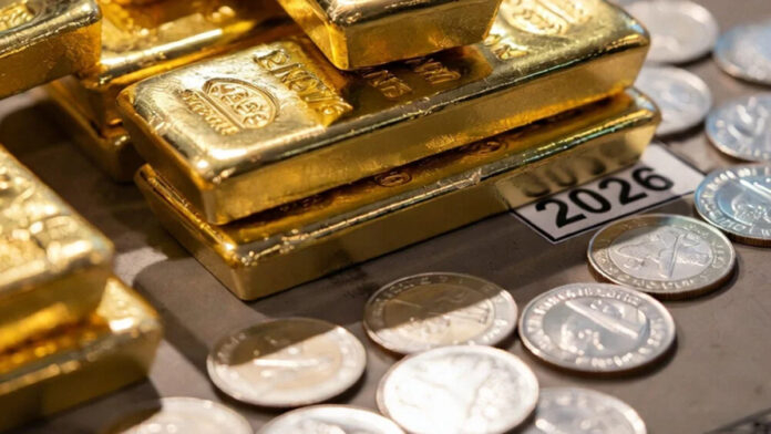 Gold bars and silver bullion showing sharp price surge amid geopolitical tensions