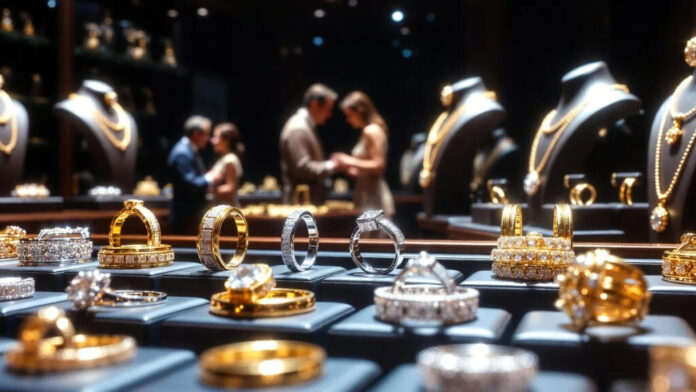 Gold and silver bars displayed in bullion market as precious metal prices rise amid global geopolitical tensions and increased safe-haven demand