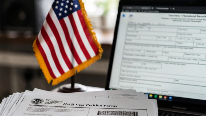H1B visa documents with US flag representing USCIS immigration rule changes for skilled workers