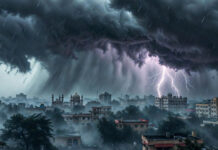 IMD Issues Weather Alert: Heavy Rain, Storms Likely Across 17 States From March 16–19 Dark rain clouds and lightning during a thunderstorm over North India as IMD issues weather alert