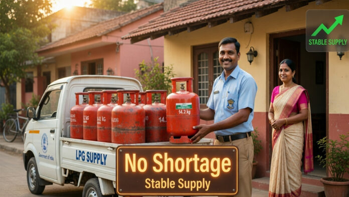 LPG gas cylinder delivery at home in India with government assurance of no shortage and stable fuel supply