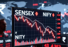Indian Stock Market Plunges: Sensex Crashes 1,122 Points as Rupee Hits Record Low Amid Rising West Asia Tensions Indian stock market crash showing Sensex and Nifty falling sharply as rupee hits record low amid West Asia tensions