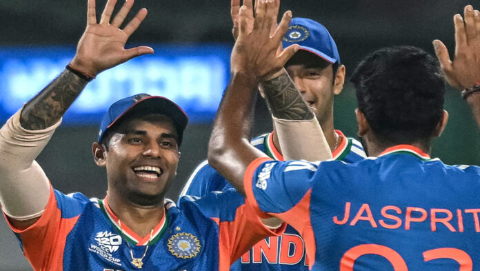 Indian cricket team celebrates reaching the T20 World Cup semifinal for the sixth time