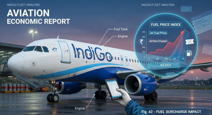 IndiGo aircraft at airport as airline increases fuel surcharge due to rising aviation fuel prices