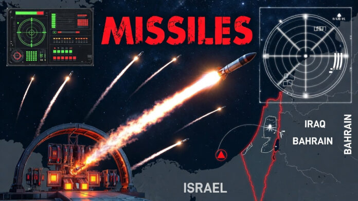 Iran launches cluster warhead missile attacks toward Israel Iraq and Bahrain during Middle East conflict
