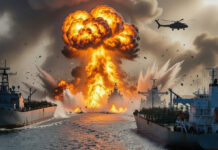 Middle East War Escalates: Iran Claims Control of Hormuz Strait as US, Israel Strikes Intensify Military ships and oil tankers passing through the Strait of Hormuz amid rising Middle East conflict tensions.