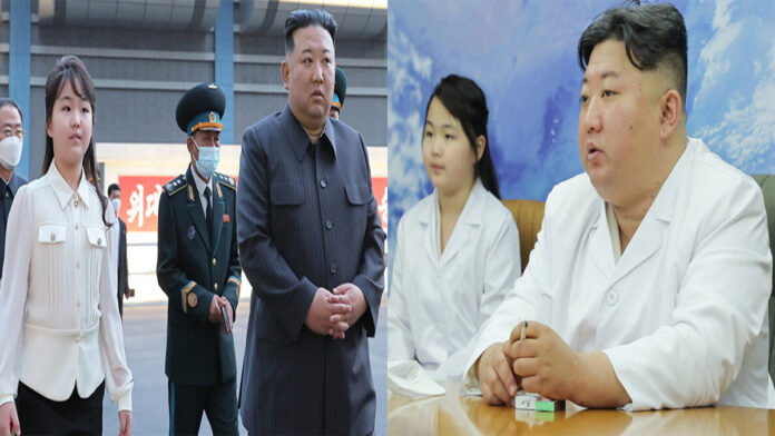 Kim Jong Un and daughter Kim Ju Ae observing North Korea rocket launcher test
