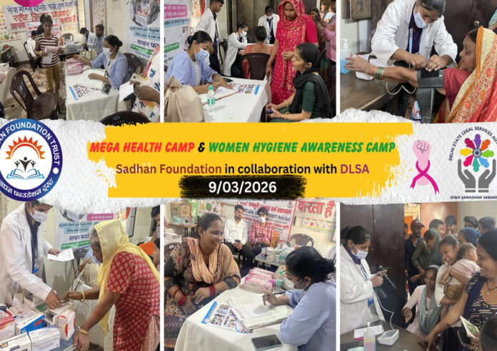 Free medical checkup and women health awareness camp organized by Sadhan Foundation in Dilshad Garden East Delhi.