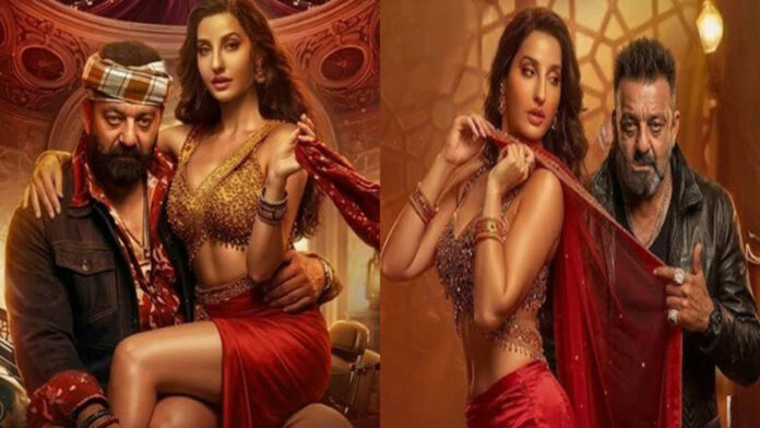 Nora Fatehi Sarke Chunar Fatwa controversy image during dance performance with Sanjay Dutt KD movie