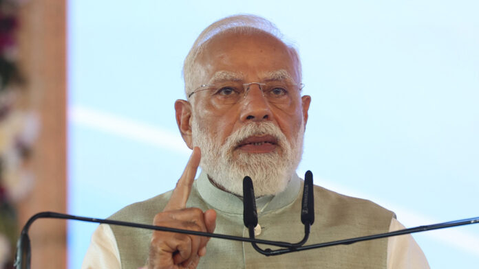 Prime Minister Narendra Modi addressing a large rally at Brigade Parade Ground in Kolkata