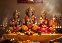 Ram Navami 2026 Date Confirmed: Is It March 26 or March 27? Check Puja Muhurat, Timings and Rituals Devotees performing Ram Navami puja with idols of Lord Ram, Sita, Lakshman, and Hanuman during Chaitra Navratri celebrations