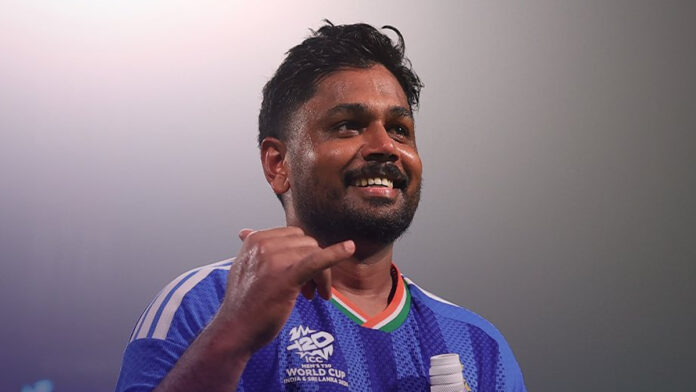 Sanju Samson celebrating after scoring 97 not out vs West Indies T20 World Cup 2026