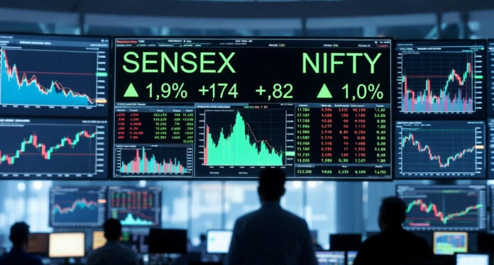 Indian stock market closes higher with Sensex up 326 points and Nifty above 23,100.
