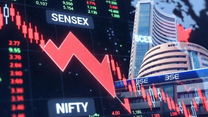 Indian stock market crash with Sensex and Nifty falling due to West Asia conflict impact