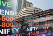 Sensex Plunges 1,072 Points as West Asia Tensions Rattle Markets; Nifty Slips Below 24,900 Sensex and Nifty decline on stock market screen amid geopolitical tensions