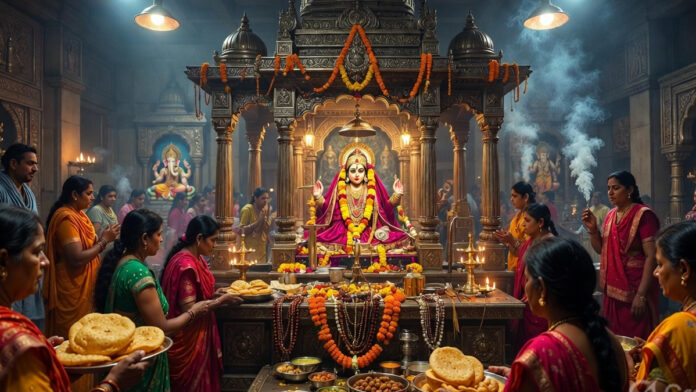 Devotees offering prayers to Sheetala Mata during Sheetala Ashtami festival celebration