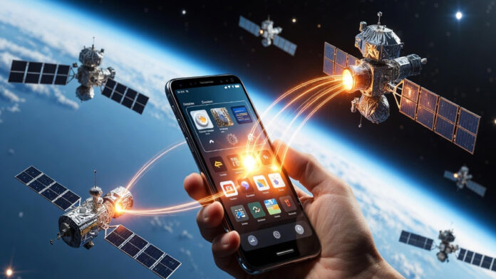 Next-generation SIM-less smartphone connecting directly to satellite network in space