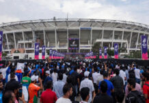 T20 World Cup Final Ticket Frenzy: ₹2,000 Seats Reportedly Selling for ₹75,000 Ahead of India vs New Zealand Clash Crowds outside Narendra Modi Stadium in Ahmedabad ahead of India vs New Zealand T20 World Cup 2026 Final