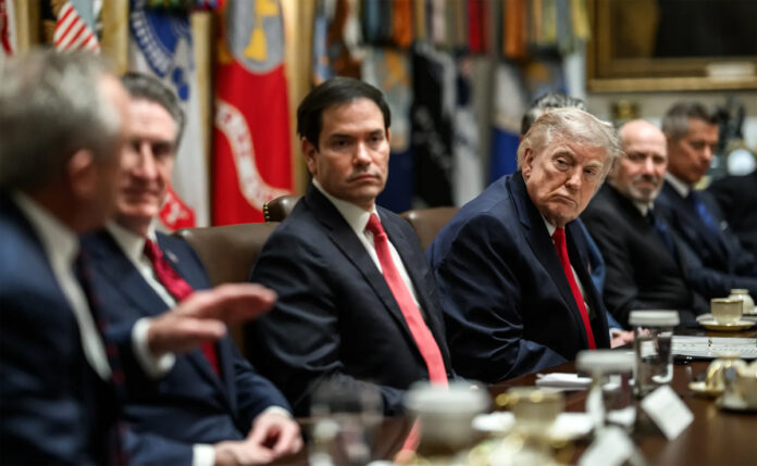 Donald Trump speaking in the Oval Office about US-UK tensions over Iran military operations.