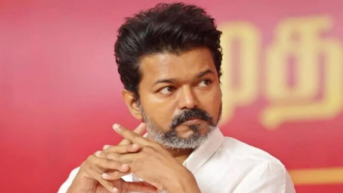 Vijay Addresses TVK Meeting Ahead of Tamil Nadu Elections 2026 Actor Vijay speaking at a Tamizhaga Vetri Kazhagam political event in Tamil Nadu