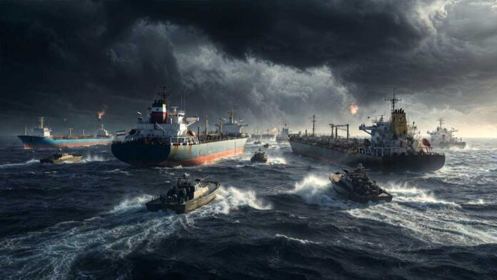 Iran Strait of Hormuz Ship Seizure Crisis 2026 Strait of Hormuz ships under tension with Iranian military boats and oil tankers