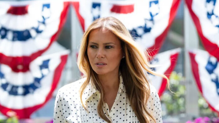 Melania Trump speaking at press conference denying Epstein connection
