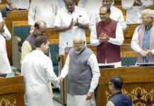PM Modi, Rahul Gandhi Share Rare Friendly Exchange in Parliament Narendra Modi Rahul Gandhi conversation Parliament rare moment