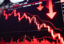 Sensex, Nifty Fall as 5-Day Rally Ends Amid Tensions Sensex and Nifty falling stock market chart with red downward trend