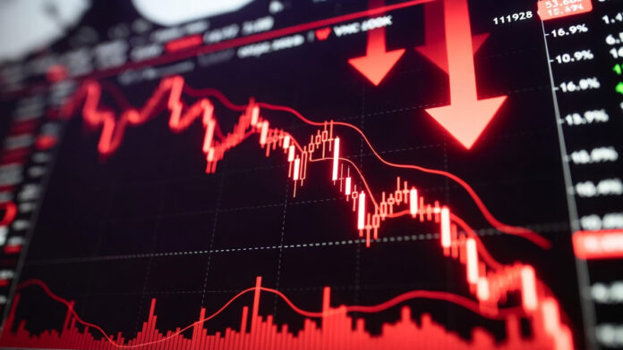 Sensex and Nifty falling stock market chart with red downward trend