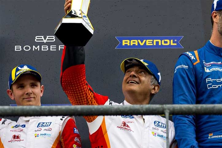Ajith Kumar celebrating podium finish at Spa Francorchamps