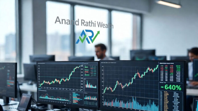 Anand Rathi Wealth office with financial growth charts