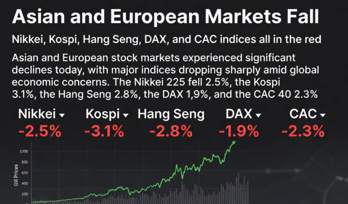 Asian and European stock markets decline with global indices falling and oil prices rising