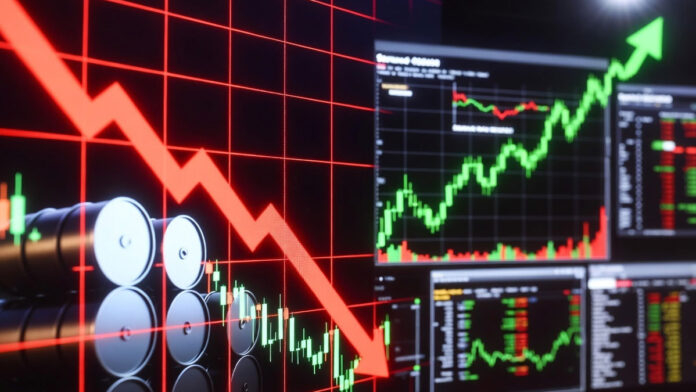 Brent crude oil price drop chart and Indian stock market closing gains