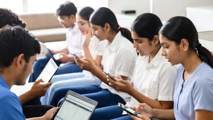 Students checking CISCE result 2026 via SMS and DigiLocker on mobile phones